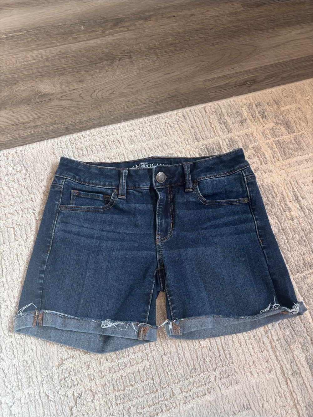 American Eagle Outfitters Dark Blue Rolled Hem Denim Shorts